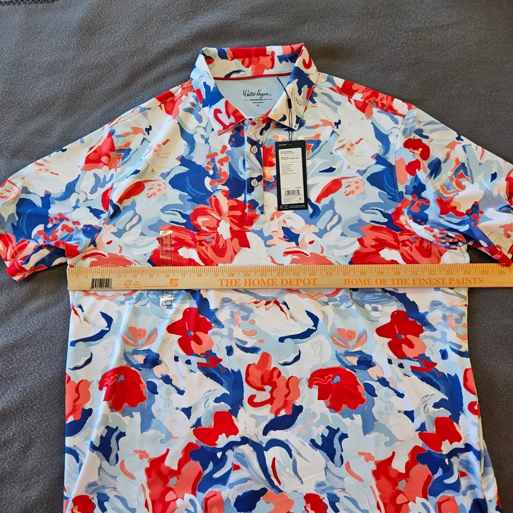 Walter Hagen Mens XL Performance 11 Golf Polo‎ Shirt Florals Red white Stretch - Picture 3 of 6